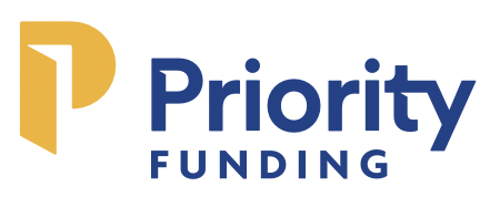 Priority Funding Logo in Blue Color on White Background